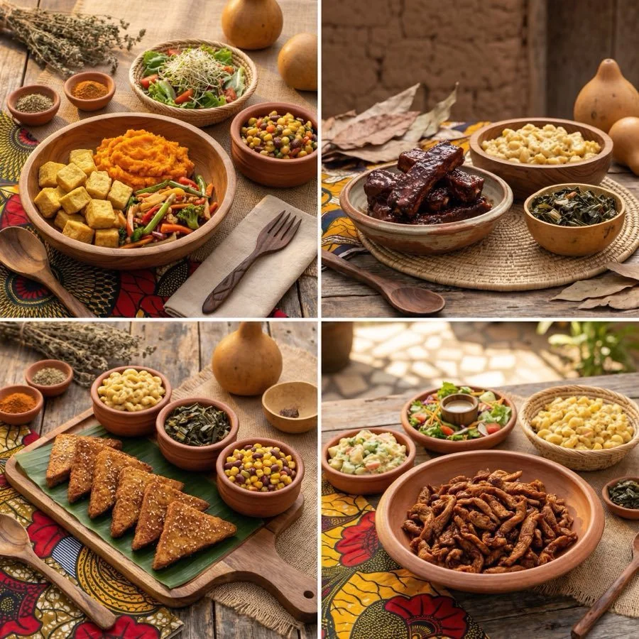 Plant-based meal detail from the Village of Peace table